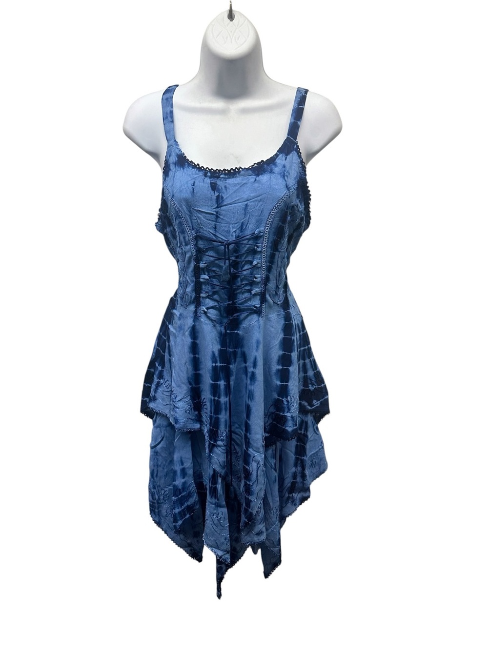 Blue Tie-Dye Handkerchief Hem Dress.  9324.  TURQ01